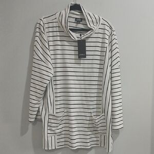 Jones New York Black and White Striped Cowl Neck Top Sz 2X New With Tags